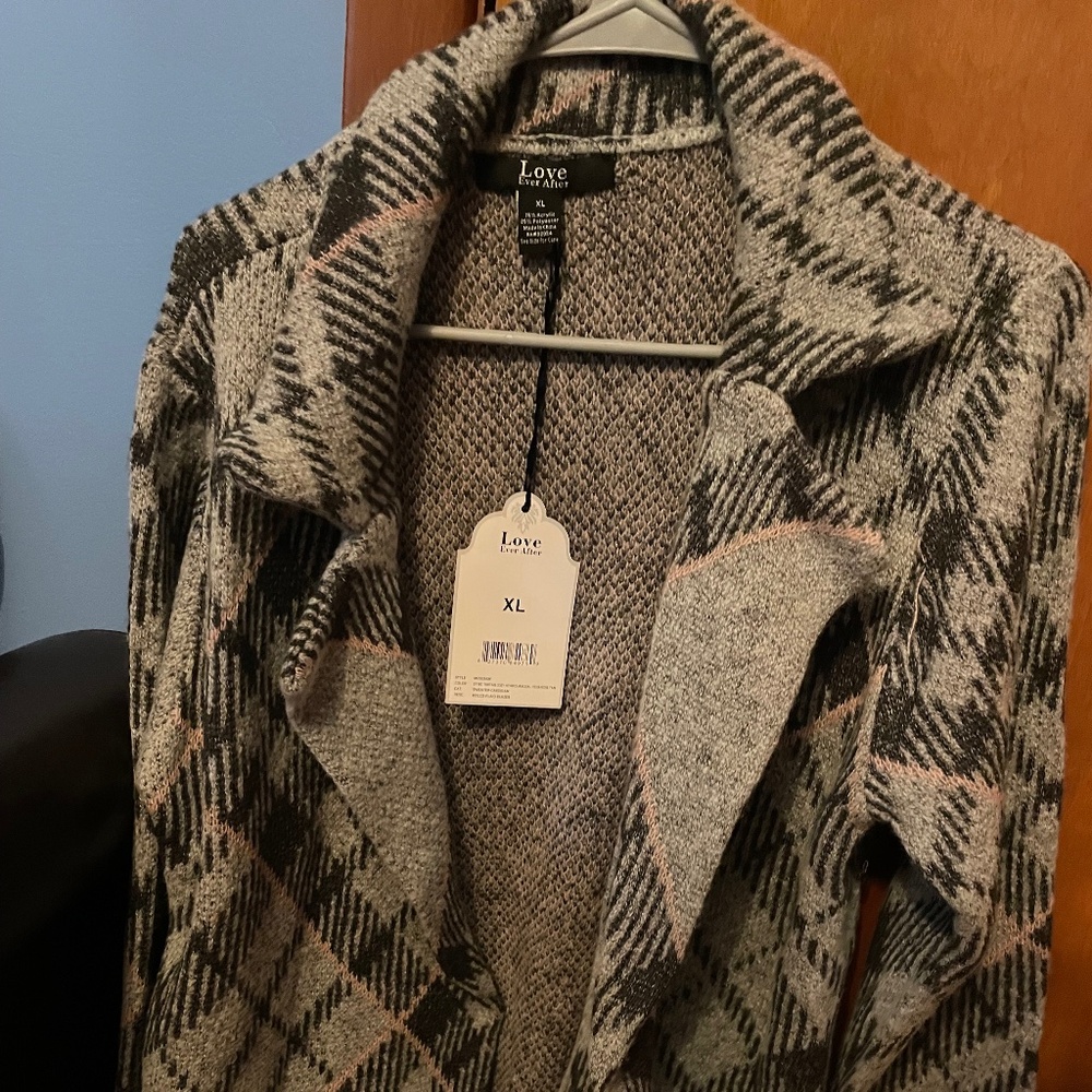 Plaid Open Front Knit Cardigan